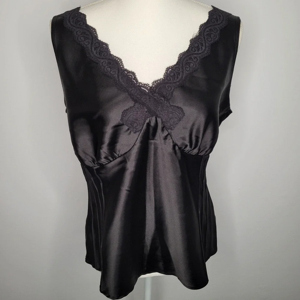 Vtg George Stretch Womens Y2K Lace Trim Babydoll Top Size S Dark Romantic Dainty